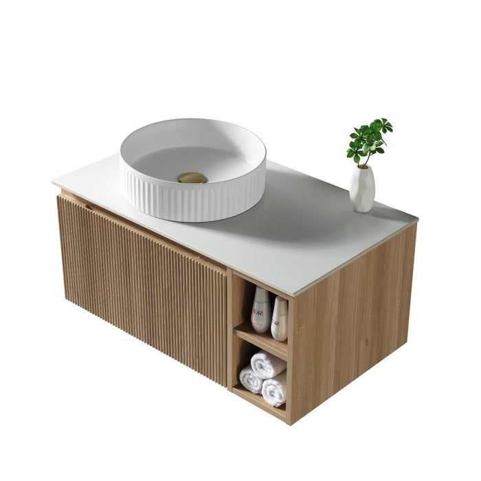 Tailored Flauto 800mm 1 Drawer Wall Hung Vanity Unit with Side Storage Box & Sintered Stone Countertop