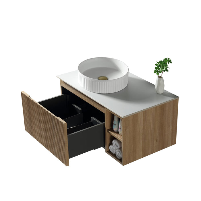 Tailored Flauto 800mm 1 Drawer Wall Hung Vanity Unit with Side Storage Box & Sintered Stone Countertop