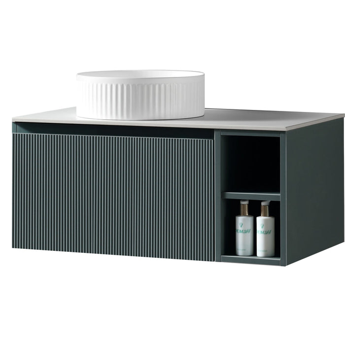 Tailored Flauto 800mm 1 Drawer Wall Hung Vanity Unit with Side Storage Box & Sintered Stone Countertop