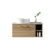 Tailored Piatta 800mm 1 Drawer Wall Hung Vanity Unit with Side Storage Box, Sintered Stone Countertop & Handle
