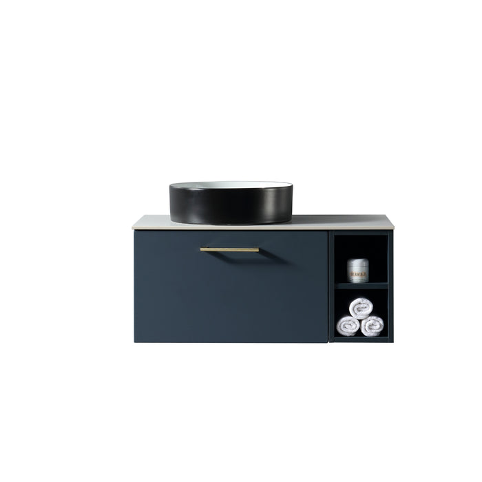 Tailored Piatta 800mm 1 Drawer Wall Hung Vanity Unit with Side Storage Box, Sintered Stone Countertop & Handle