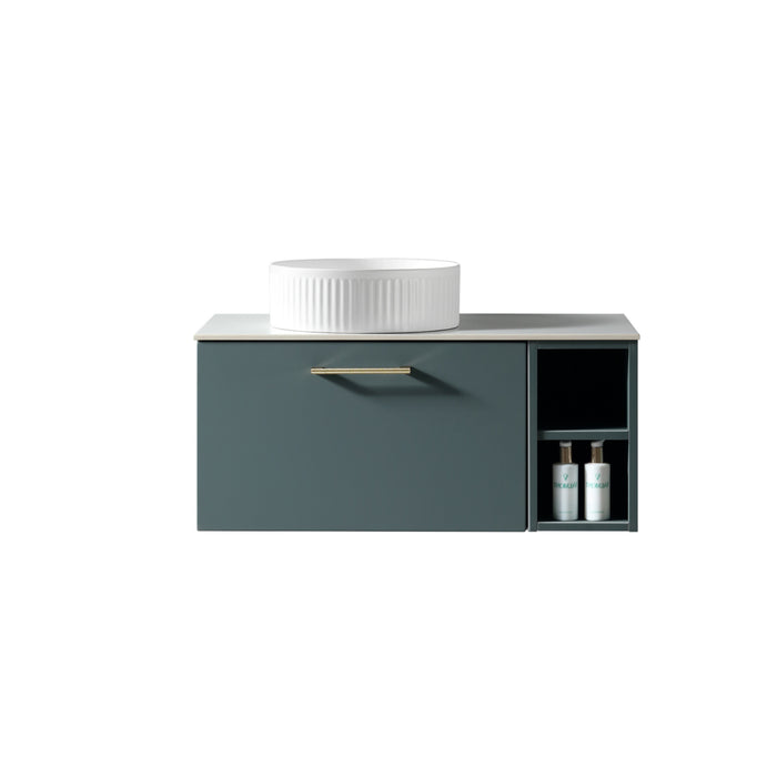 Tailored Piatta 800mm 1 Drawer Wall Hung Vanity Unit with Side Storage Box, Sintered Stone Countertop & Handle