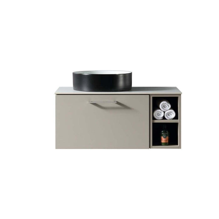 Tailored Piatta 800mm 1 Drawer Wall Hung Vanity Unit with Side Storage Box, Sintered Stone Countertop & Handle