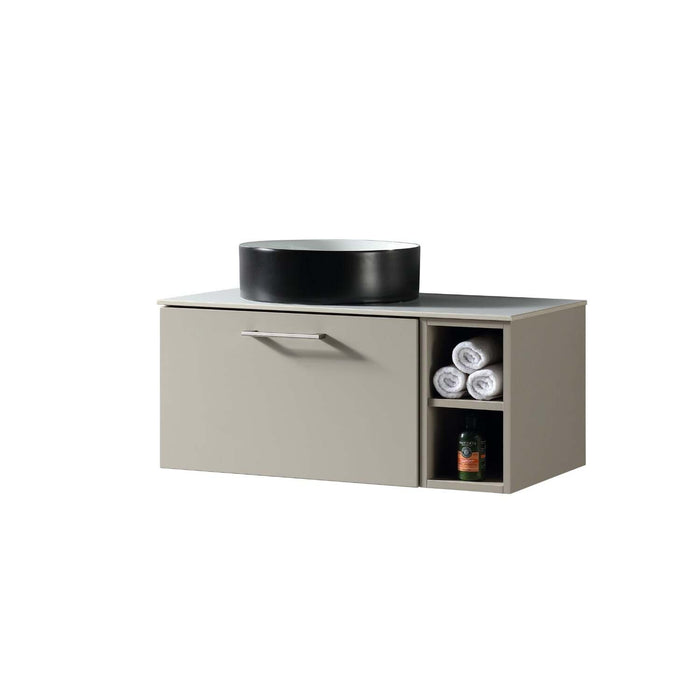 Tailored Piatta 800mm 1 Drawer Wall Hung Vanity Unit with Side Storage Box, Sintered Stone Countertop & Handle
