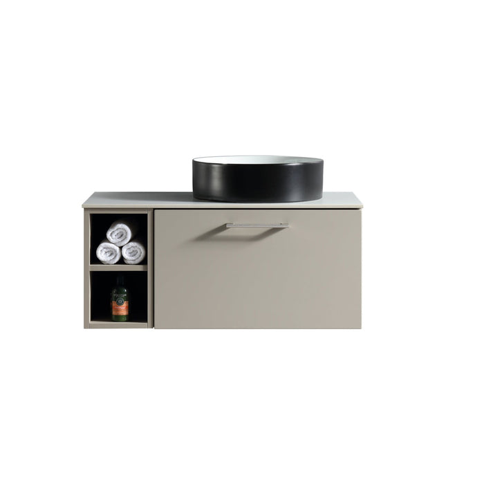 Tailored Piatta 800mm 1 Drawer Wall Hung Vanity Unit with Side Storage Box, Sintered Stone Countertop & Handle