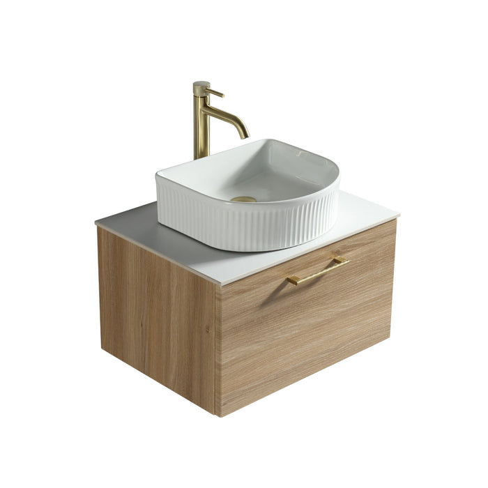Tailored Piatta 600mm 1 Drawer Wall Hung Vanity Unit with Sintered Stone Countertop and Handle
