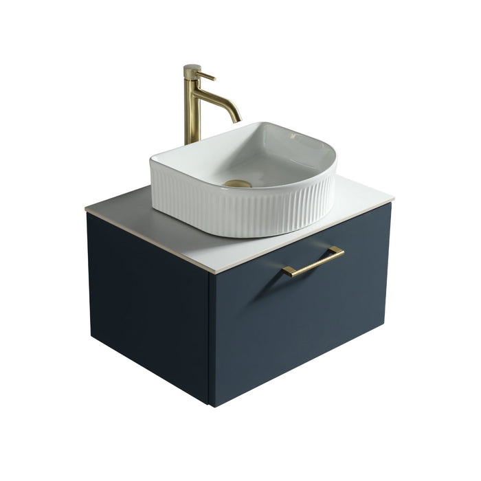 Tailored Piatta 600mm 1 Drawer Wall Hung Vanity Unit with Sintered Stone Countertop and Handle