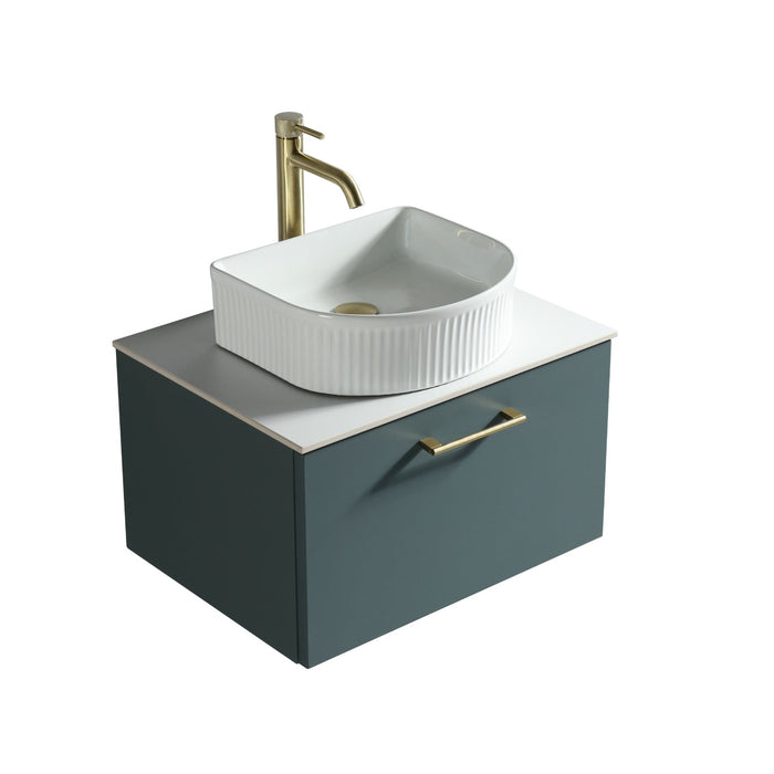 Tailored Piatta 600mm 1 Drawer Wall Hung Vanity Unit with Sintered Stone Countertop and Handle