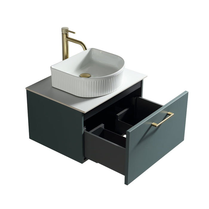 Tailored Piatta 600mm 1 Drawer Wall Hung Vanity Unit with Sintered Stone Countertop and Handle