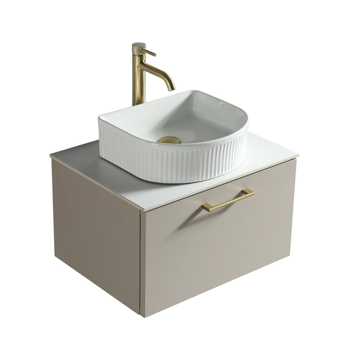 Tailored Piatta 600mm 1 Drawer Wall Hung Vanity Unit with Sintered Stone Countertop and Handle