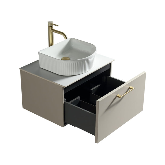 Tailored Piatta 600mm 1 Drawer Wall Hung Vanity Unit with Sintered Stone Countertop and Handle
