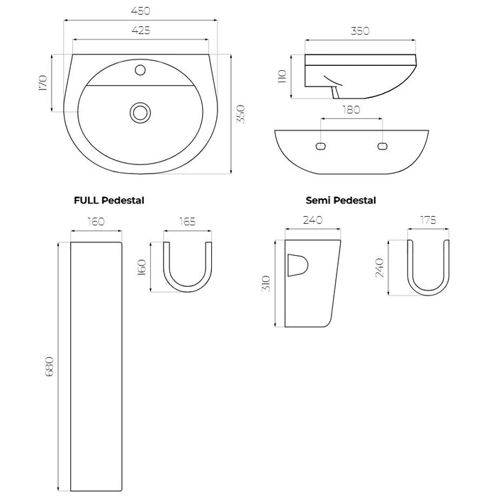 Sonas Select Round Basin with Full Pedestal 1 Tap Hole