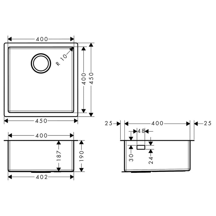 Hansgrohe S71 Undermount Kitchen Sink - Stainless Steel