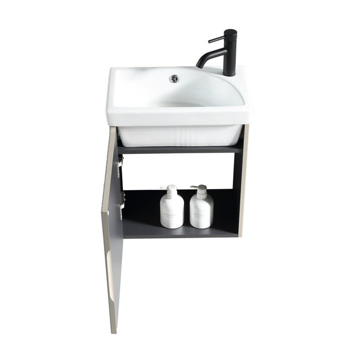 Tailored Flauto Mini 1 Door Cloakroom Wall Hung Vanity Unit with Ceramic Basin