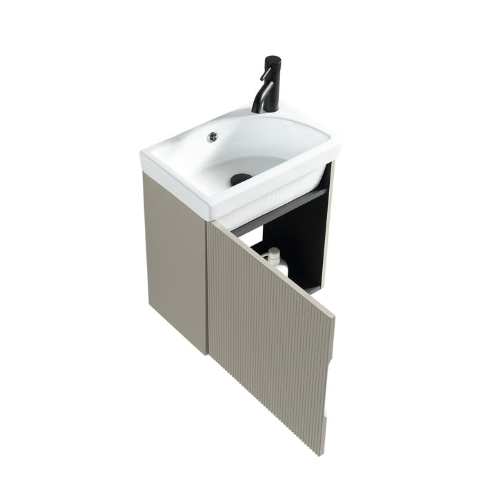 Tailored Flauto Mini 1 Door Cloakroom Wall Hung Vanity Unit with Ceramic Basin