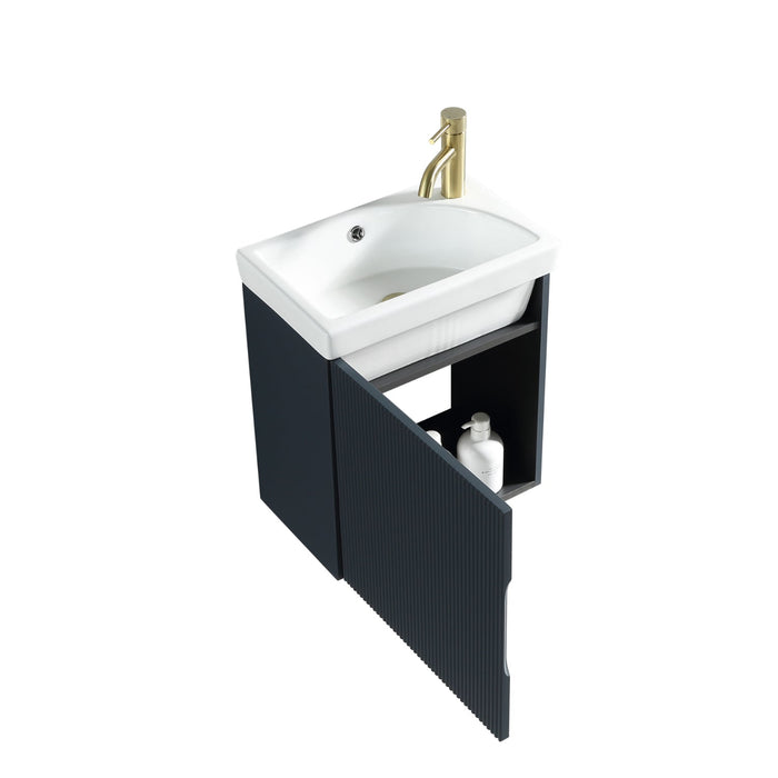 Tailored Flauto Mini 1 Door Cloakroom Wall Hung Vanity Unit with Ceramic Basin