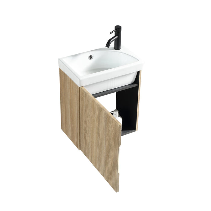 Tailored Flauto Mini 1 Door Cloakroom Wall Hung Vanity Unit with Ceramic Basin