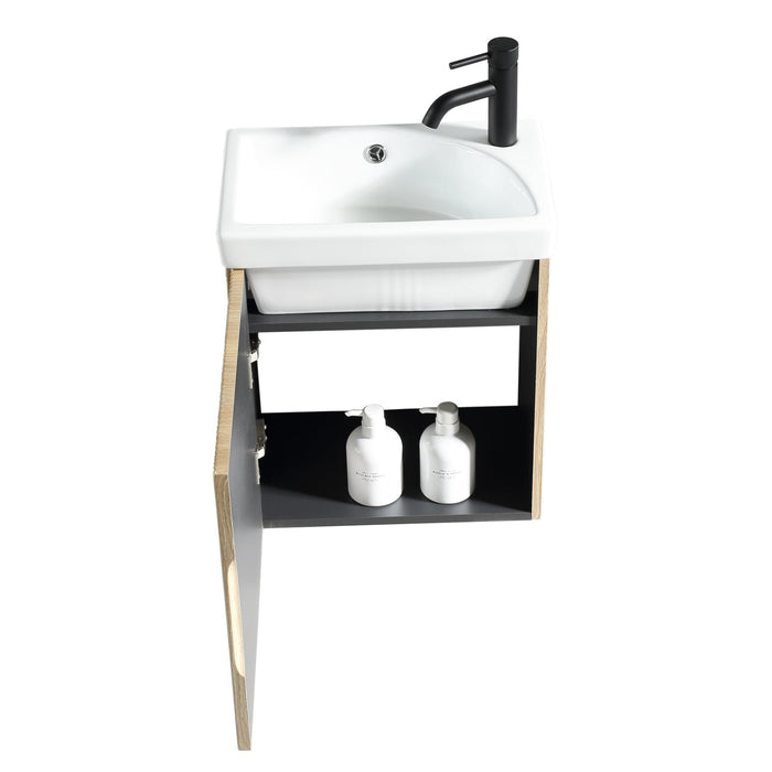 Tailored Flauto Mini 1 Door Cloakroom Wall Hung Vanity Unit with Ceramic Basin