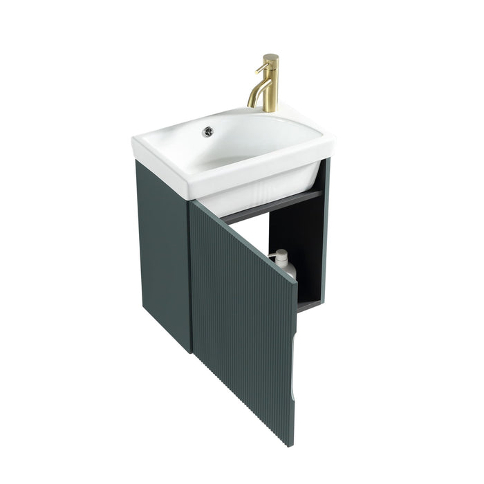 Tailored Flauto Mini 1 Door Cloakroom Wall Hung Vanity Unit with Ceramic Basin