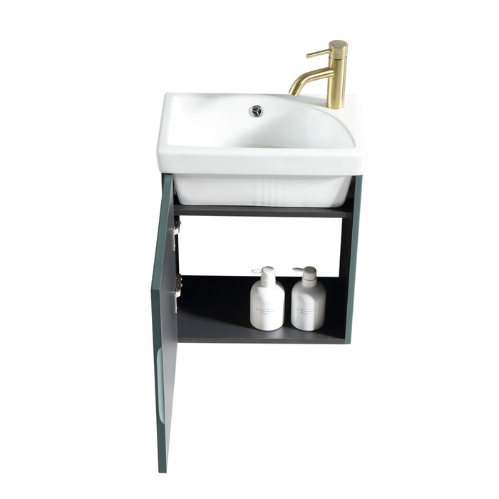Tailored Flauto Mini 1 Door Cloakroom Wall Hung Vanity Unit with Ceramic Basin