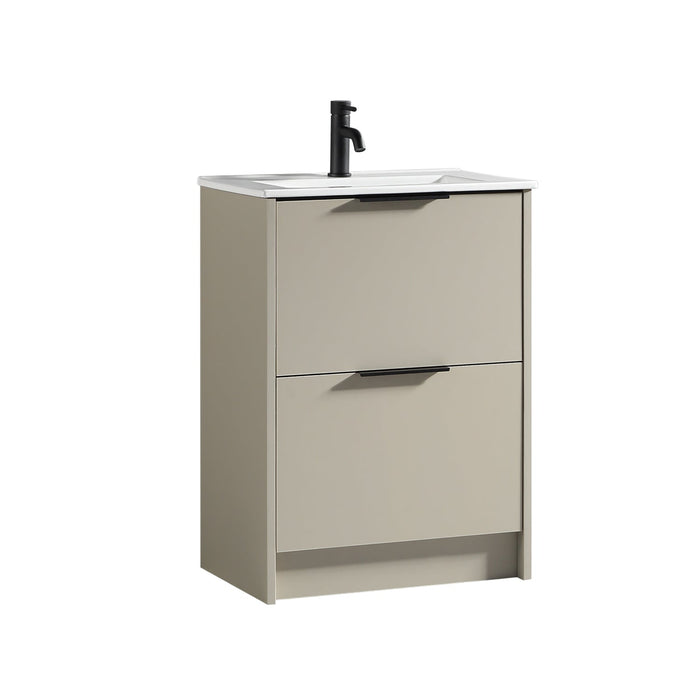 Tailored Sora 600mm 2 Drawer Floorstanding Vanity Unit with Ceramic Gloss Basin & Handles