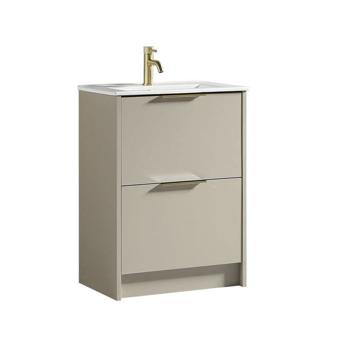 Tailored Sora 600mm 2 Drawer Floorstanding Vanity Unit with Ceramic Gloss Basin & Handles