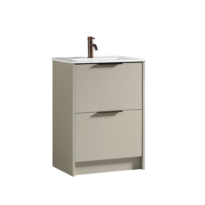 Tailored Sora 600mm 2 Drawer Floorstanding Vanity Unit with Ceramic Gloss Basin & Handles