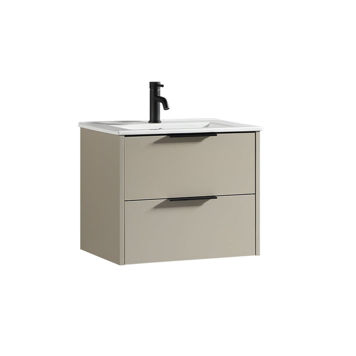Tailored Sora 600mm 2 Drawer Wall Hung Vanity Unit with Ceramic Gloss Basin & Handles