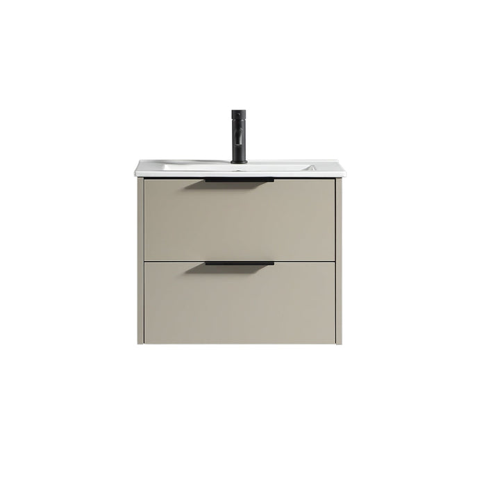 Tailored Sora 600mm 2 Drawer Wall Hung Vanity Unit with Ceramic Gloss Basin & Handles