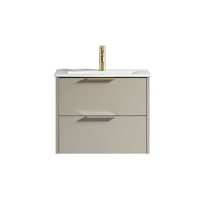 Tailored Sora 600mm 2 Drawer Wall Hung Vanity Unit with Ceramic Gloss Basin & Handles