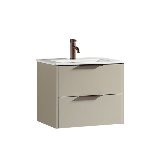 Tailored Sora 600mm 2 Drawer Wall Hung Vanity Unit with Ceramic Gloss Basin & Handles