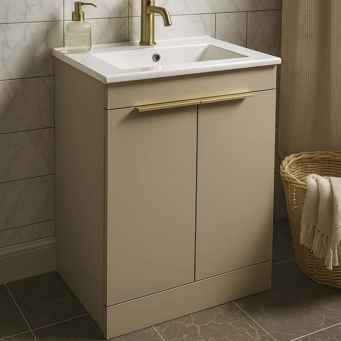 Tailored Sora 600mm 2 Door Floorstanding Vanity Unit with Ceramic Gloss Basin & Handles