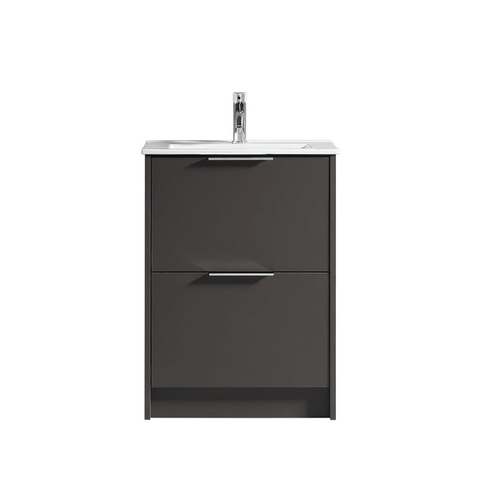 Tailored Sora 600mm 2 Drawer Floorstanding Vanity Unit with Ceramic Gloss Basin & Handles