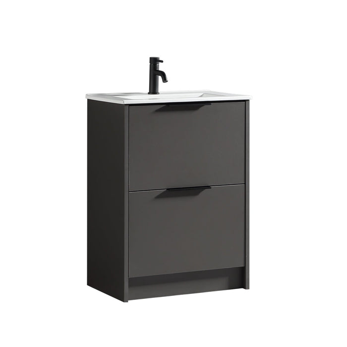 Tailored Sora 600mm 2 Drawer Floorstanding Vanity Unit with Ceramic Gloss Basin & Handles