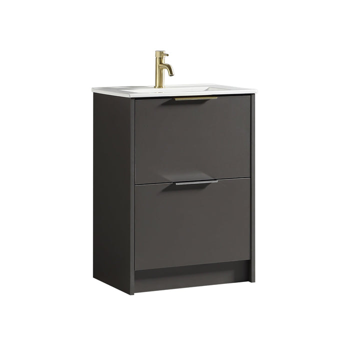 Tailored Sora 600mm 2 Drawer Floorstanding Vanity Unit with Ceramic Gloss Basin & Handles