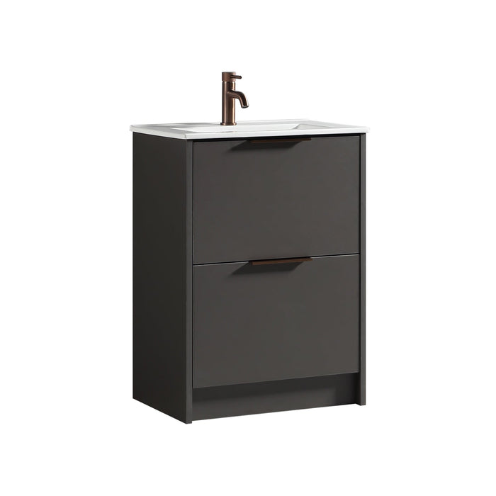 Tailored Sora 600mm 2 Drawer Floorstanding Vanity Unit with Ceramic Gloss Basin & Handles