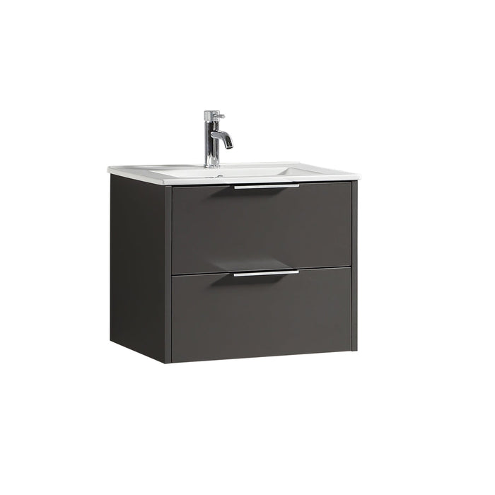 Tailored Sora 600mm 2 Drawer Wall Hung Vanity Unit with Ceramic Gloss Basin & Handles