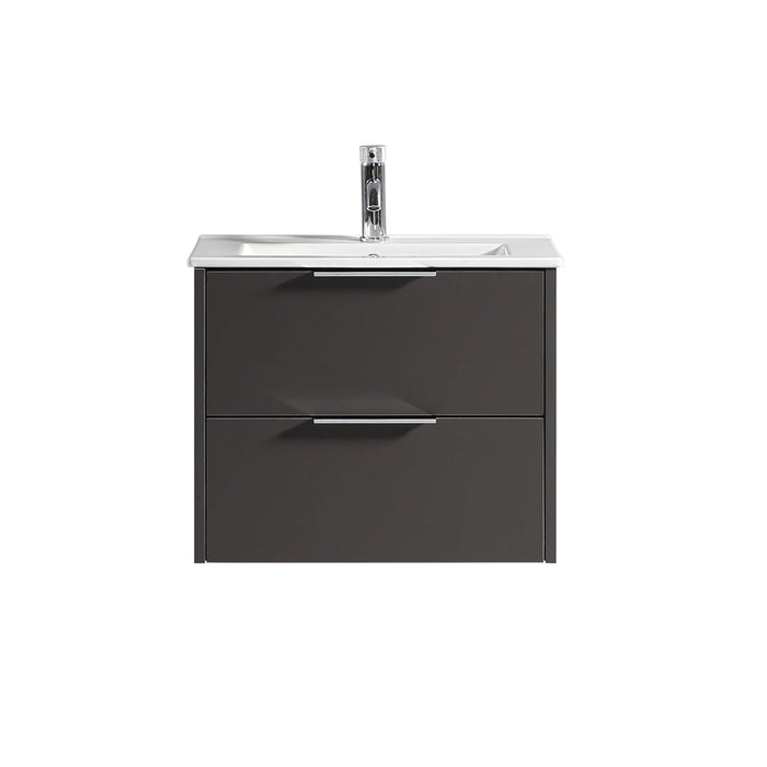 Tailored Sora 600mm 2 Drawer Wall Hung Vanity Unit with Ceramic Gloss Basin & Handles