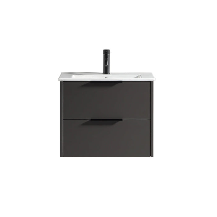 Tailored Sora 600mm 2 Drawer Wall Hung Vanity Unit with Ceramic Gloss Basin & Handles