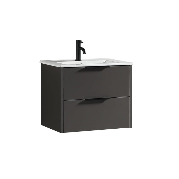 Tailored Sora 600mm 2 Drawer Wall Hung Vanity Unit with Ceramic Gloss Basin & Handles