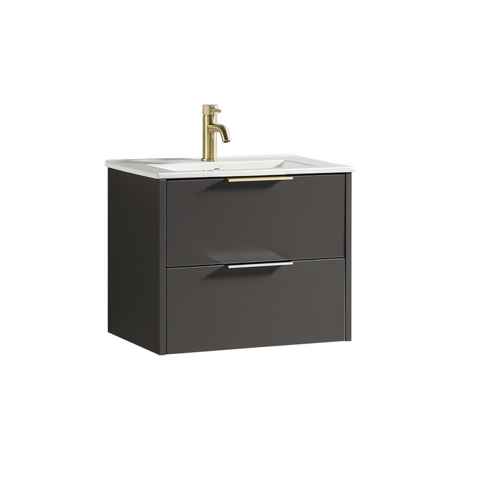 Tailored Sora 600mm 2 Drawer Wall Hung Vanity Unit with Ceramic Gloss Basin & Handles