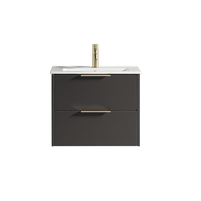 Tailored Sora 600mm 2 Drawer Wall Hung Vanity Unit with Ceramic Gloss Basin & Handles