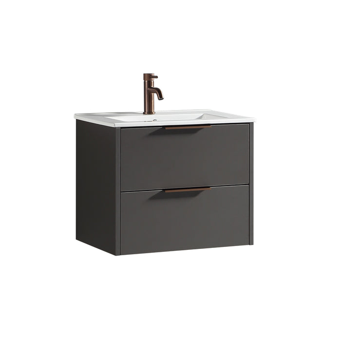 Tailored Sora 600mm 2 Drawer Wall Hung Vanity Unit with Ceramic Gloss Basin & Handles