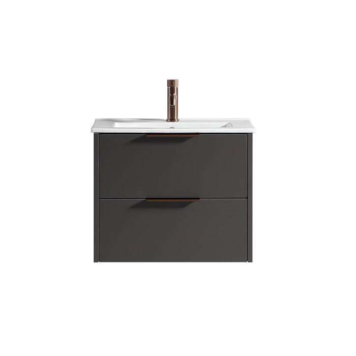 Tailored Sora 600mm 2 Drawer Wall Hung Vanity Unit with Ceramic Gloss Basin & Handles