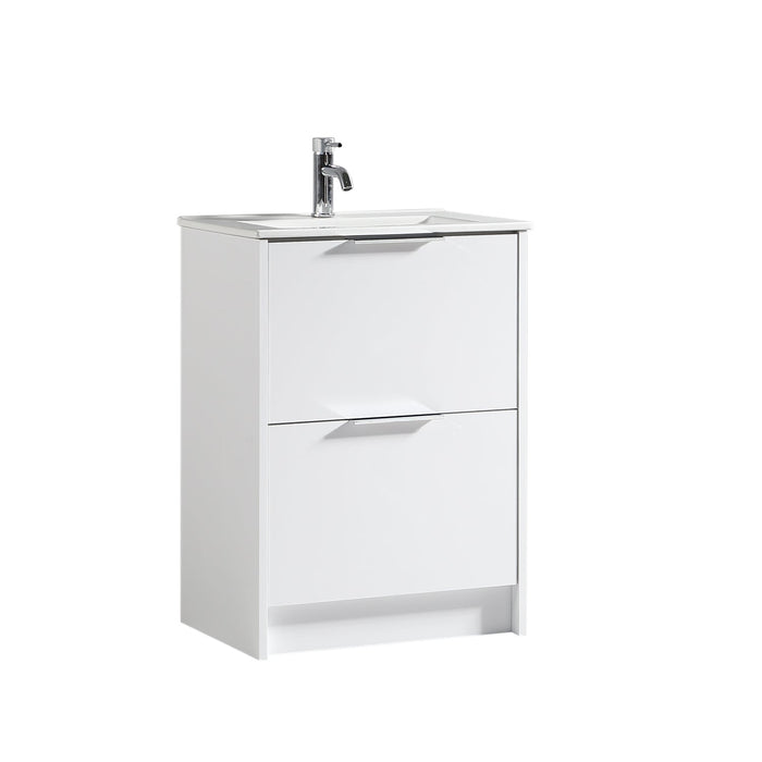 Tailored Sora 600mm 2 Drawer Floorstanding Vanity Unit with Ceramic Gloss Basin & Handles