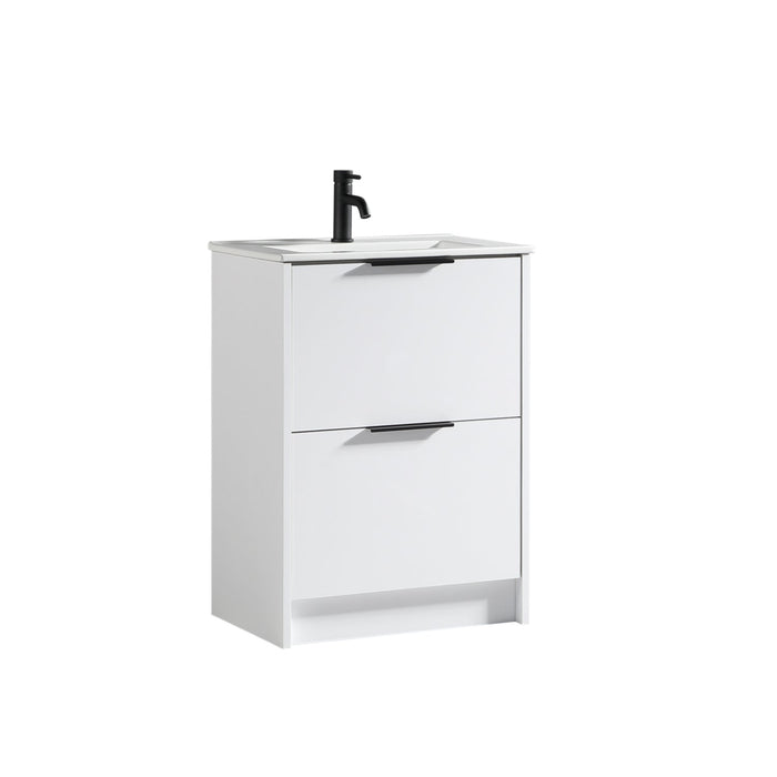 Tailored Sora 600mm 2 Drawer Floorstanding Vanity Unit with Ceramic Gloss Basin & Handles