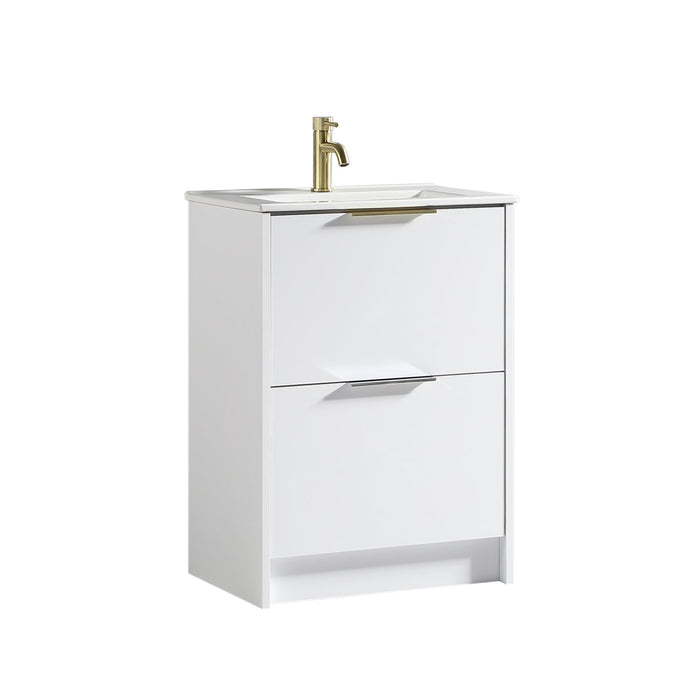 Tailored Sora 600mm 2 Drawer Floorstanding Vanity Unit with Ceramic Gloss Basin & Handles