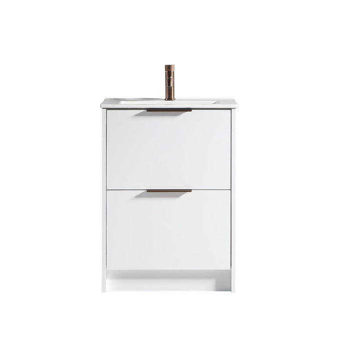 Tailored Sora 600mm 2 Drawer Floorstanding Vanity Unit with Ceramic Gloss Basin & Handles
