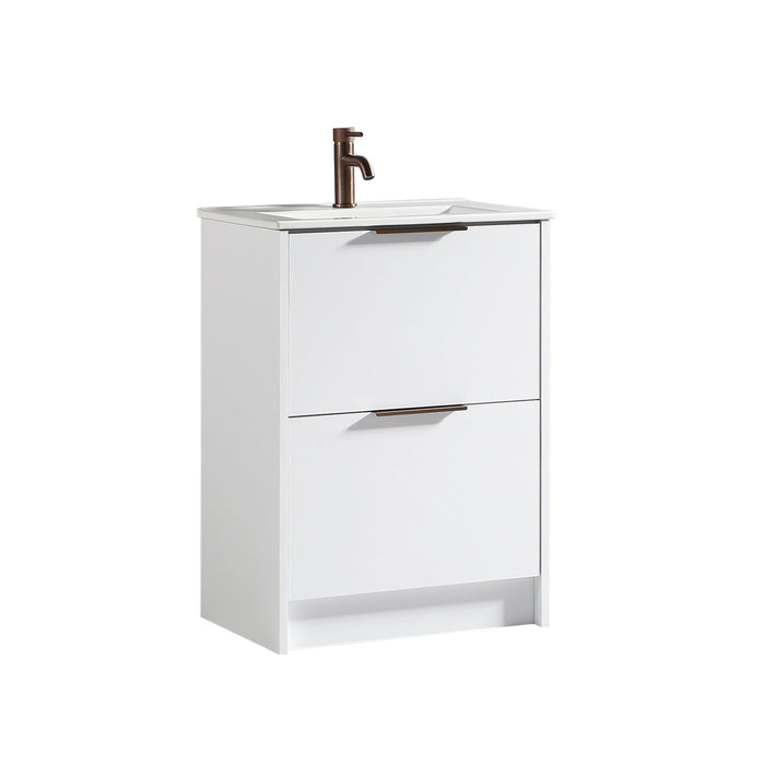 Tailored Sora 600mm 2 Drawer Floorstanding Vanity Unit with Ceramic Gloss Basin & Handles