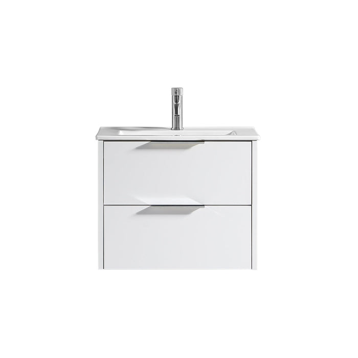 Tailored Sora 600mm 2 Drawer Wall Hung Vanity Unit with Ceramic Gloss Basin & Handles